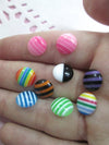 25 10mm Striped Circle Cabochons, Assorted Mix of Colors #1158